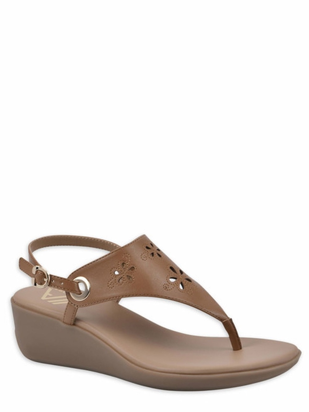Aerosoles Wedge Sandal Vegan Leather Die Cut Floral Thong Grommets Size 8 NWOB